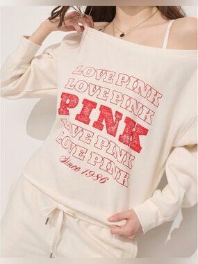 NWT VS PINK off the shoulder sweatshirt- Winter White XL